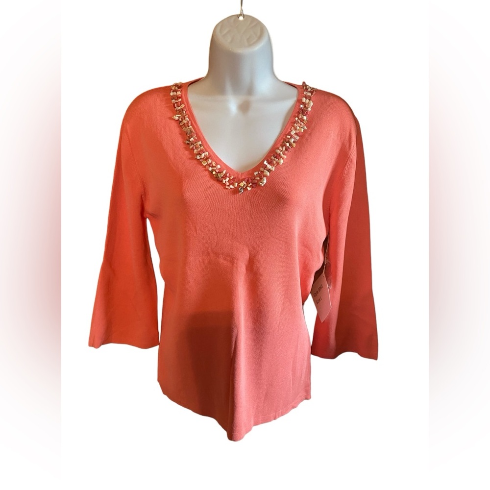 Women’s “Joseph A” Coral Top‎ w/ shell embellishments-Size Large NWT